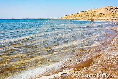 Beach coastline of the Dead Sea in Jordan Stock Photo