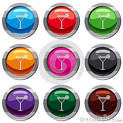 Beach cocktail set 9 collection Vector Illustration