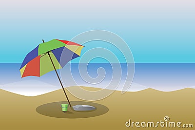 A beach with a colorful parasol Vector Illustration