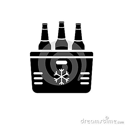 Beach cooler box with beer bottles silhouette icon Vector Illustration