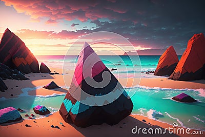 A beach covered in lots of color rocks, Mystical Stock Photo