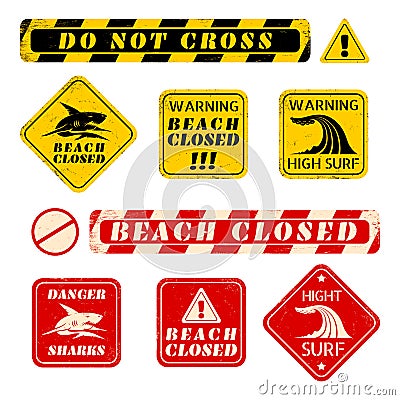 Beach danger signs Vector Illustration