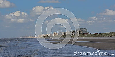 Beach of De Panne with the city in the background Stock Photo