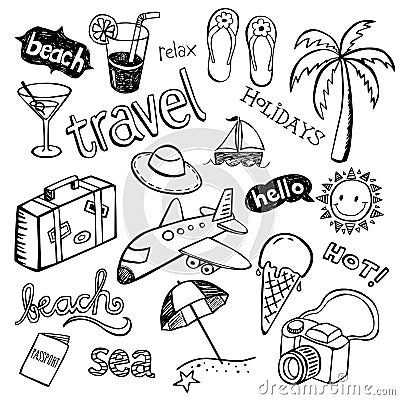 Beach Doodles Vector Illustration