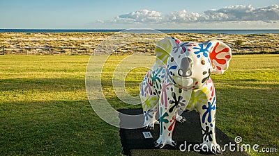 Beach entrance with colourful koala statue Gold Coast Queensland Australia wide image Editorial Stock Photo