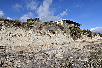 Beach erosion from Hurricane Matthew, Vilano Beach, Florida Stock Photo