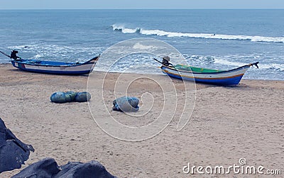 Beach with fisher boats Stock Photo