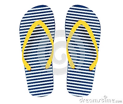 Beach flip flops isolated,yellow and blue stripes color. Stock Photo