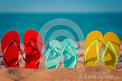 Beach flip-flops on the sand Stock Photo