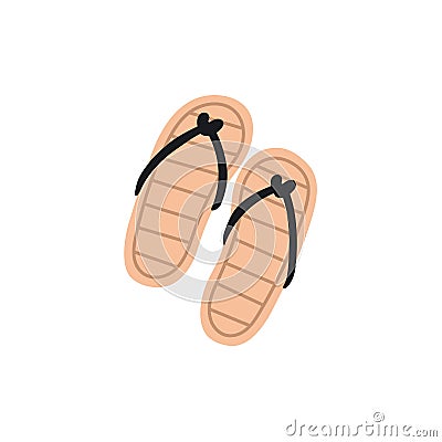 Beach flip-flops, top view. Summer foot wear for women. Vacation flipflops, footwear. Female slipper shoes for holiday Vector Illustration