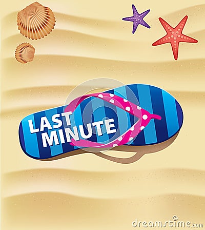 Beach flip on sand with text last minute Stock Photo