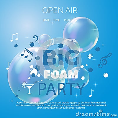 Beach foam party poster or flyer design template. Vector Illustration