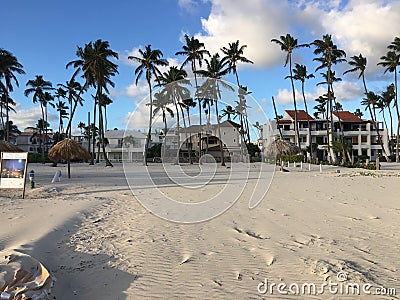 The beach front of Now Larimar resort in Punta Cana Dominican Republic. Beautiful white sand. Stock Photo