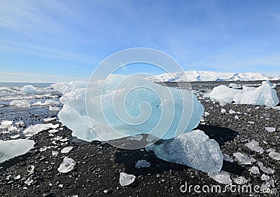 A beach full of chunks of glacers in Iceland Stock Photo