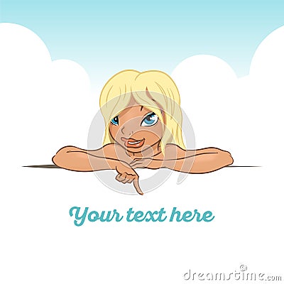 Beach girl behind the banner Vector Illustration