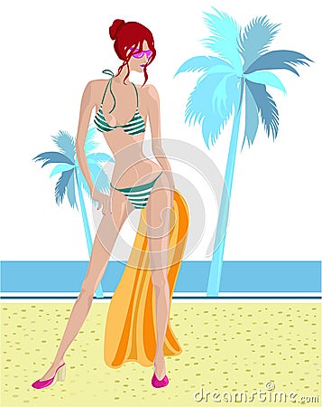 Beach girl illustration Vector Illustration