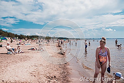 Beach on the Gulf of Finland. Beach in the summer season. Russia, Leningrad region July 14, 2018 Editorial Stock Photo