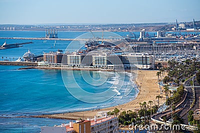 Beach and harbour of Alicante, Spain Editorial Stock Photo