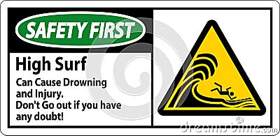 Beach Hazard Danger Sign, High Surf Can Cause Drowning And Injury. Don't Go Out If You Have Any Doubt Vector Illustration