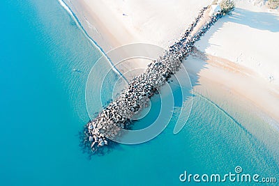 Beach holiday top view. Beautiful beach from above with nice blue water Stock Photo