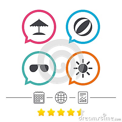 Beach holidays icons. Umbrella and Sunglasses. Vector Illustration