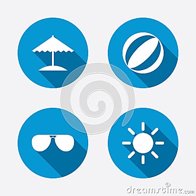 Beach holidays icons. Umbrella and Sunglasses Vector Illustration