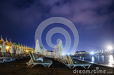 beach of a hotel at night Stock Photo