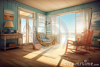 Beach House: Create a set of images that showcase a bright, airy beach house. Generative AI Stock Photo
