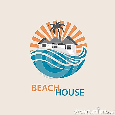 Beach house logo Vector Illustration