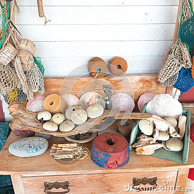 Beautiful set up in a beach house table Stock Photo