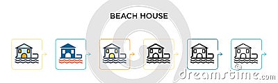 Beach house vector icon in 6 different modern styles. Black, two colored beach house icons designed in filled, outline, line and Vector Illustration