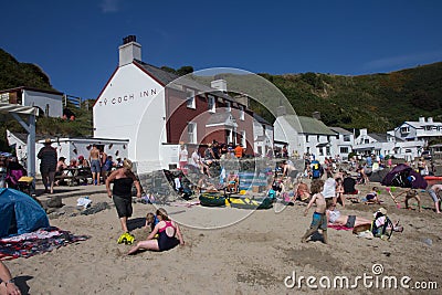 Beach with houses and pub Editorial Stock Photo