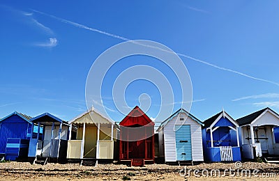 Beach houses under blue sky Stock Photo