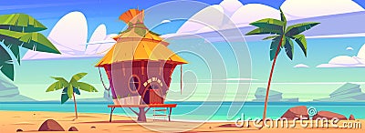 Beach hut or bungalow on tropical island resort Vector Illustration