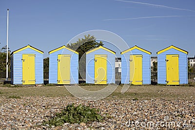 Beach huts at Littlehampton. England Stock Photo