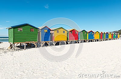 Beach Huts of Muizenberg near Cape Town, South Africa Stock Photo