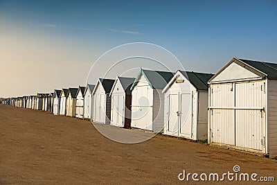 Beach huts in Shoeburyness taken during golden hour Editorial Stock Photo