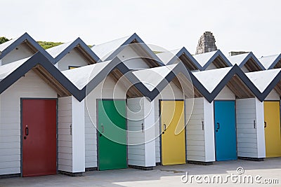 Beach huts in Swanage, Dorset in the UK Editorial Stock Photo