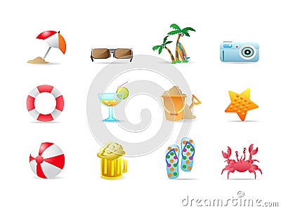 Beach icons and products Vector Illustration