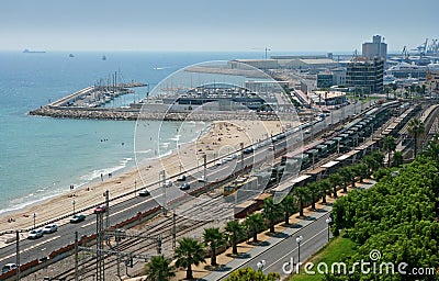 Beach and industry, Tarragona Stock Photo