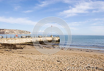 Beach and Jetty, Swanage, Dorset Stock Photo