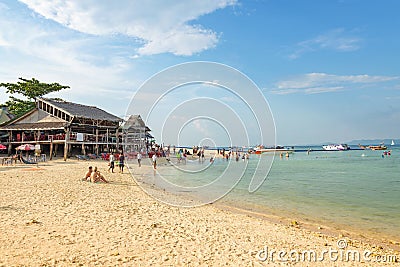 Beach in Khai Nai Island with tourists, Thailand Editorial Stock Photo