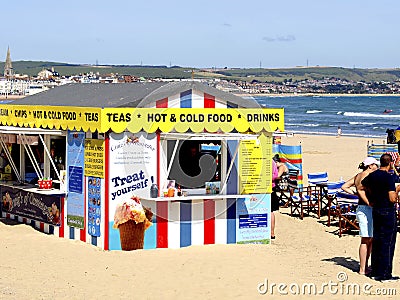 Beach kiosk, Weymouth, Dorset. Editorial Stock Photo