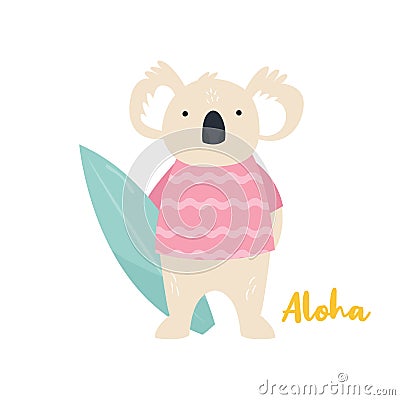 Beach koala illustration. Surfer animal concept Vector Illustration