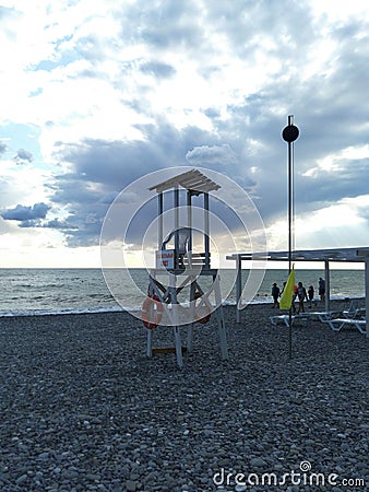 Beach landscape with observation tower and lifeline Editorial Stock Photo