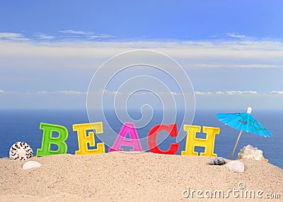 Beach letters on a beach sand Stock Photo