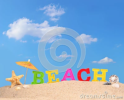 Beach letters on a beach sand Stock Photo