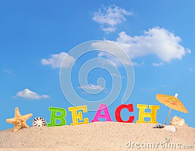 Beach letters on a beach sand Stock Photo