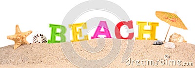 Beach letters on a beach sand on a white Stock Photo