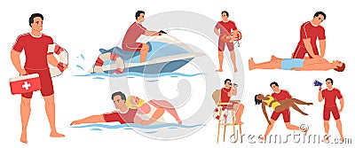 Beach lifeguard character at work flat vector Vector Illustration